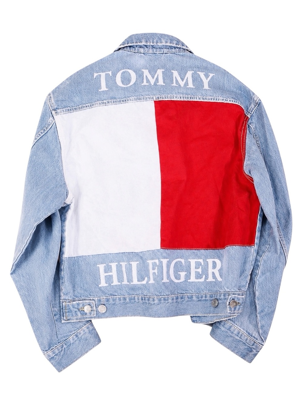 TOMMY HILFIGER UNISEX OVERSIZED DENIM JACKET W/ ARCHIVE FLAG SZ L - NEW, NO TAG